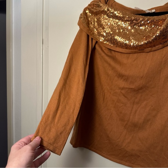 Soft Surroundings Soft Raven Sequin Off The Shoulder Sweater In Golden Brown M - Picture 7 of 13